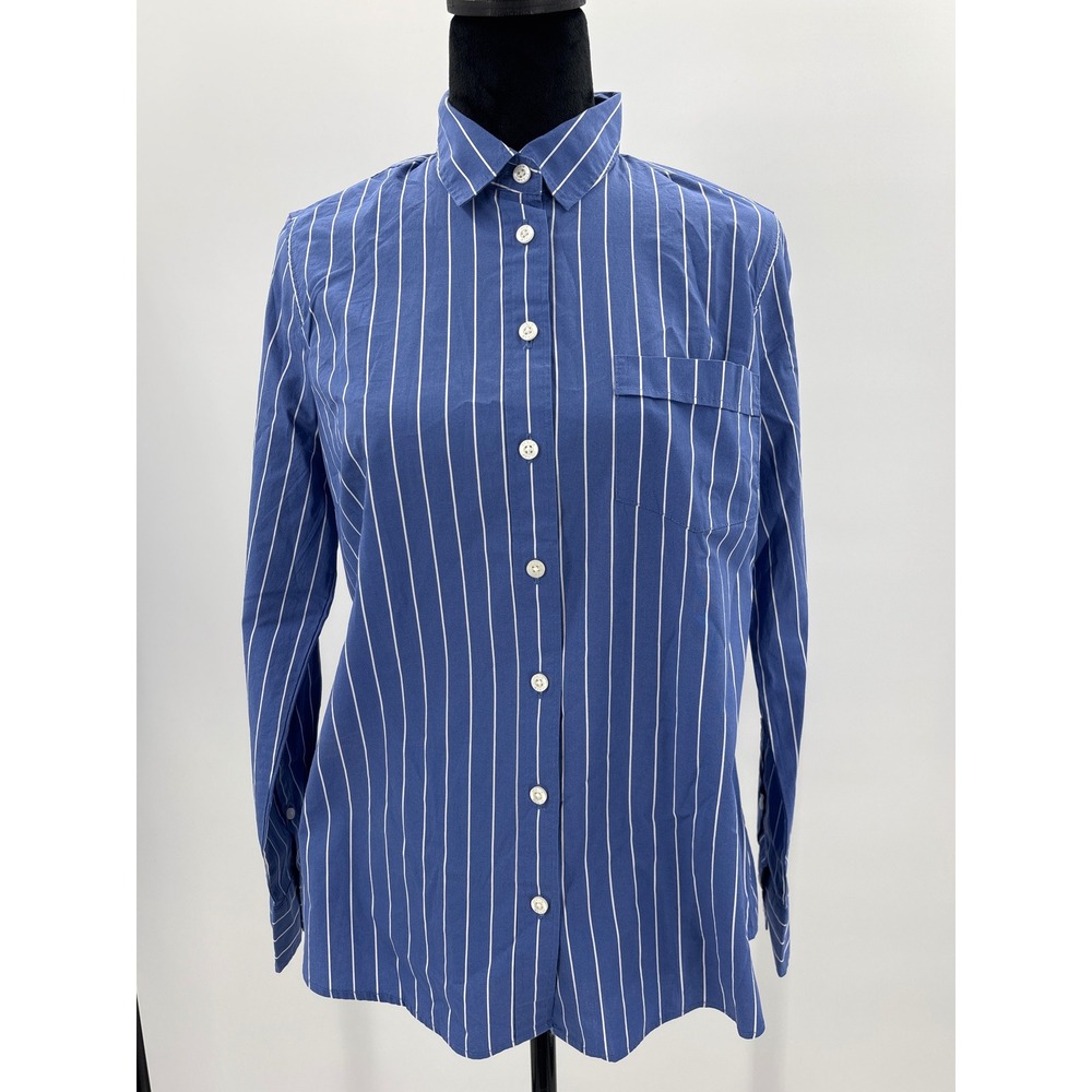J Crew Factory Blue White Striped Regenerative Cotton Blend Shirt size PM BT992